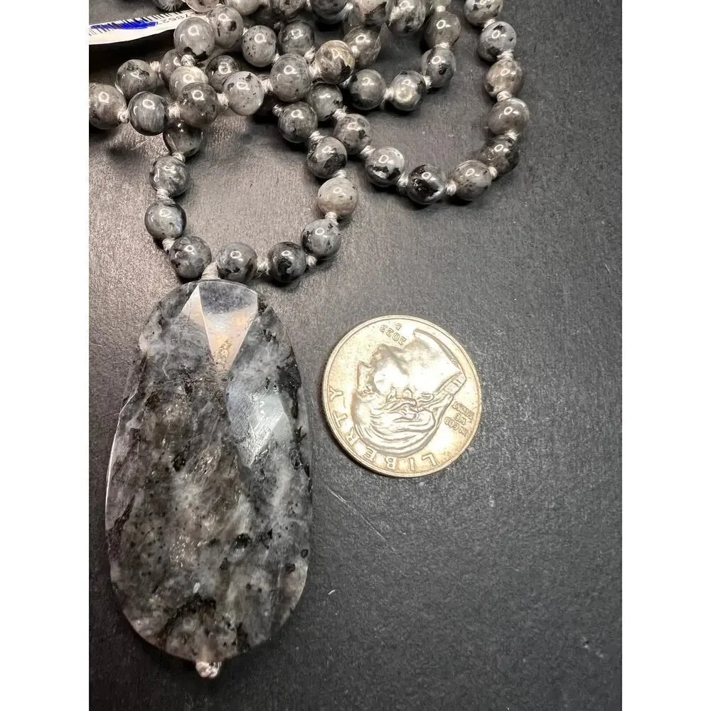 NEW Larvakite 30 inch necklace with pendant